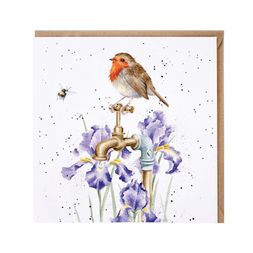 Přání Wrendale Designs "The Gardener's Guest", 15x15 cm - Červenka