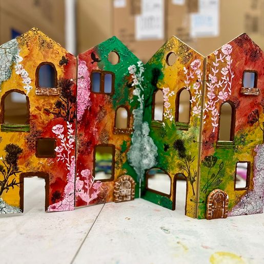 Dřevěný výřez k dekoraci Gomille, 4 ks - Domečky