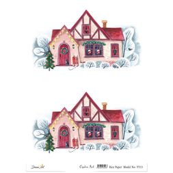 Rýžový papír Cadence, A4 - Vánočně nazdobený dům
