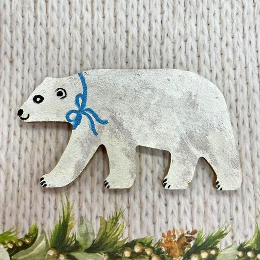 Dřevěný výřez k dekoraci Gomille, závěsný, 10 cm - Lední medvěd