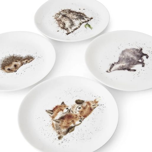 Porcelánové talíře Wrendale Designs, 4 ks - Lesní zvířata
