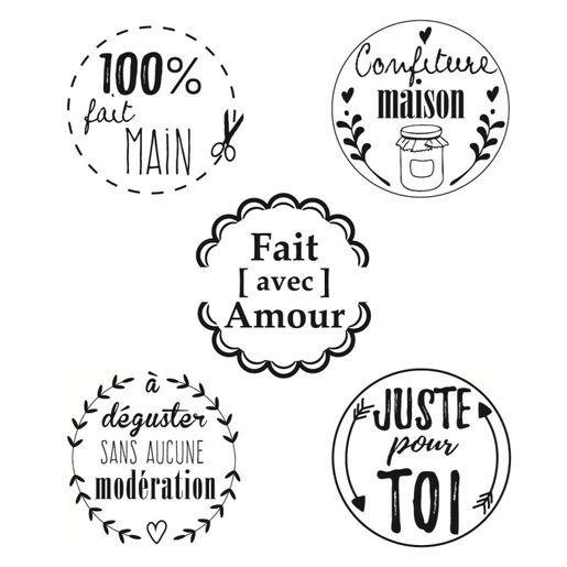 Dřevěné razítko Aladine, kulaté, 3 cm - Francouzské nápisy - 5 designů