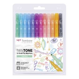 Sada oboustranných fixů Tombow TwinTone - 12 ks, pastelové barvy