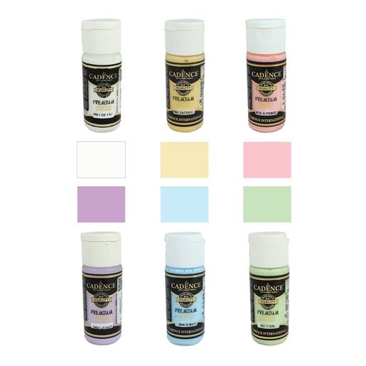 Akrylové barvy Cadence, 25 ml, sada 6 ks a akrylový lak - pastelové