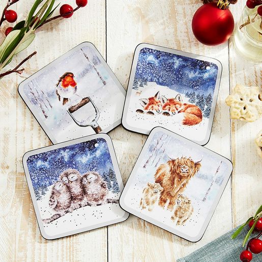 Vánoční korkové podtácky Wrendale Designs "Winter Sky", 4 ks