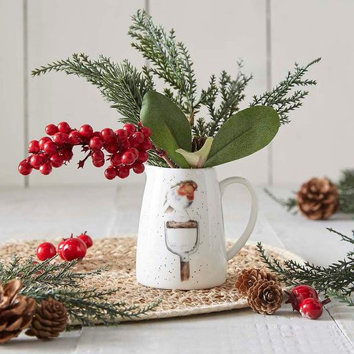 Vánoční porcelánový džbán na květiny Wrendale Designs "Little Red Robin" - Červenka