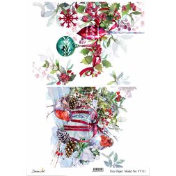 Rýžový papír Cadence, A4 - Vánoční baňky a červenky