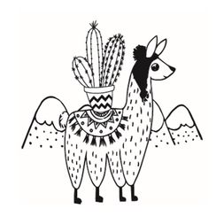 Dřevěné razítko Aladine, kulaté - Lama s kaktusem a čepicí