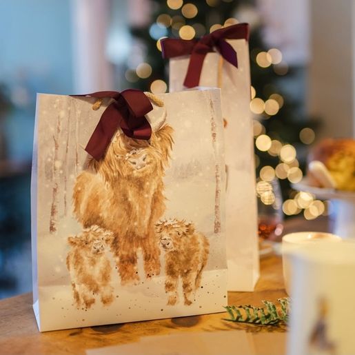 Dárková taška Wrendale Designs "A Highland Christmas", velká - Krávy