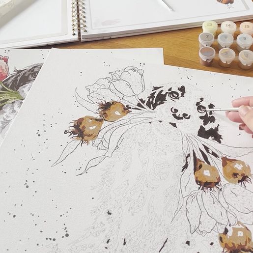 Malování podle čísel Wrendale Designs "Blooming with Love" - Pes, kokršpaněl