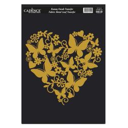 Nažehlovací nálepka Cadence, 21x30 cm, zlatá - Srdce s motýlky