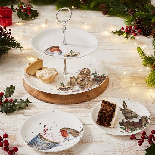 Vánoční porcelánové talířky Wrendale Designs, 2 ks - Červenka a králík