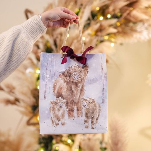 Dárková taška Wrendale Designs "A Highland Christmas", velká - Krávy
