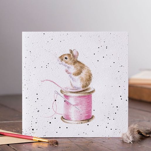 Přání Wrendale Designs "Sew it Begins", 15x15 cm - Myška