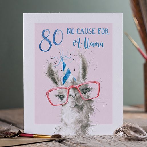 Narozeninové přání Wrendale Designs "80 No Cause For A-llama" - Lama