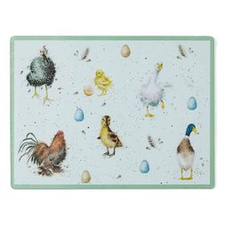 Skleněná krájecí deska Wrendale Designs "The Country Set" - Ptáčci na farmě