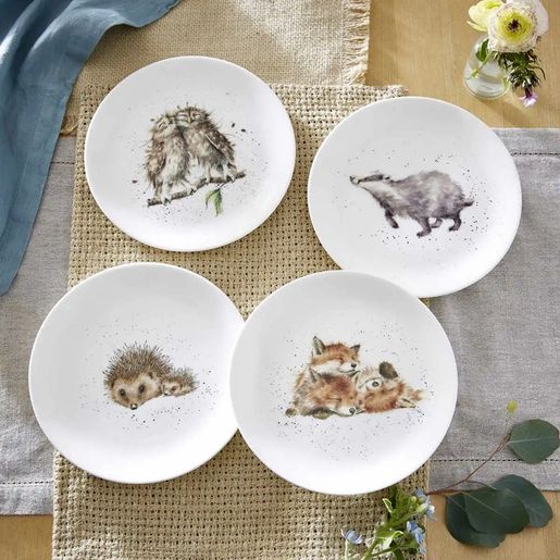 Porcelánové talíře Wrendale Designs, 4 ks - Lesní zvířata