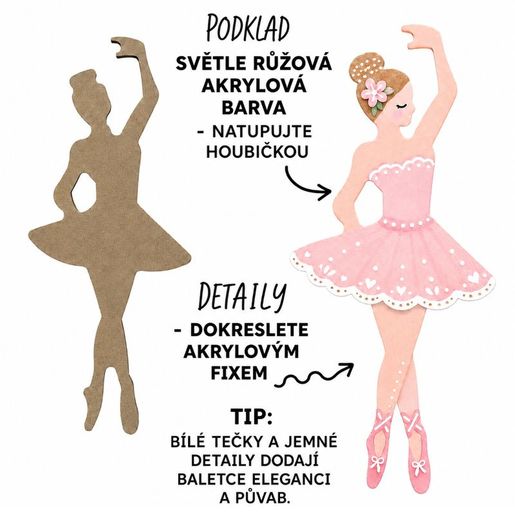 Dřevěný výřez k dekoraci Gomille, 6x17 cm - Balerína