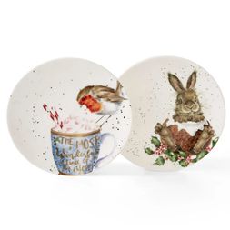 Vánoční porcelánové talíře Wrendale Designs, 16,5 cm, sada 2 ks - Červenka a králík
