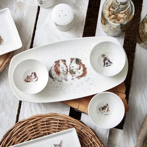 Porcelánové misky a podnos Wrendale Designs - Morčata