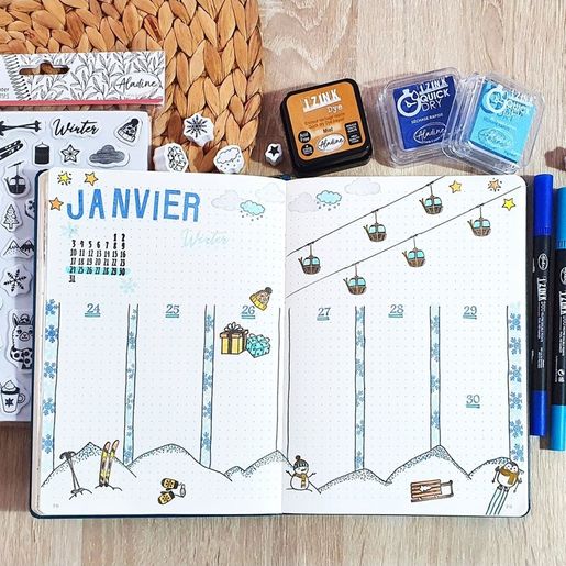 Diářová razítka Aladine Stampo Bullet Journal, 46 ks - Zima