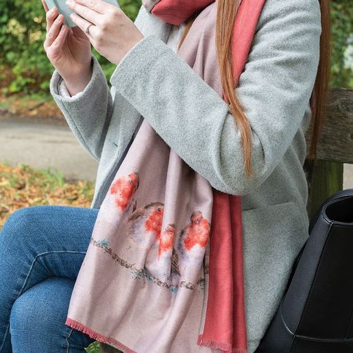 Zimní šála Wrendale Designs "The Jolly Robin" - Červenky