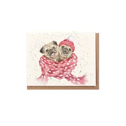 Dárková kartička Wrendale Designs "Snug As A Pug" - Psi, vánoční