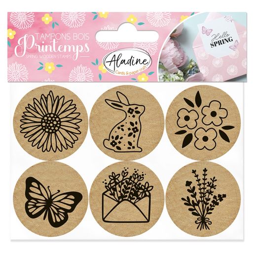 Dřevěná razítka Aladine, 6 ks - Jaro