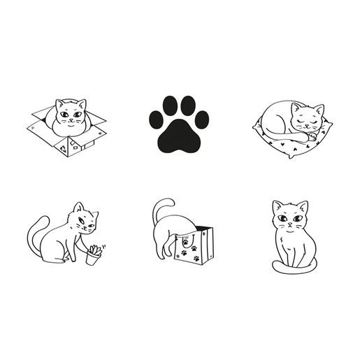 Dřevěná razítka Aladine, 6 ks - Kočky