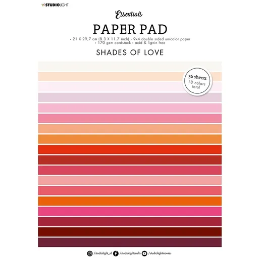 Blok barevných papírů "Shades of Love A4, 36 l. - odstíny červené a růžové