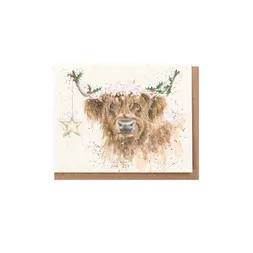 Dárková kartička Wrendale Designs "Highland Star" - Kráva, vánoční