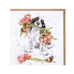 Přání Wrendale Designs "Blooming with Love", 15x15 cm - Pes, kokršpaněl