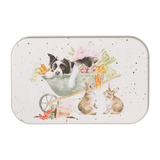 Plechová krabička na drobnosti Wrendale Designs "Sleeping on the Job" - Pes a králíci