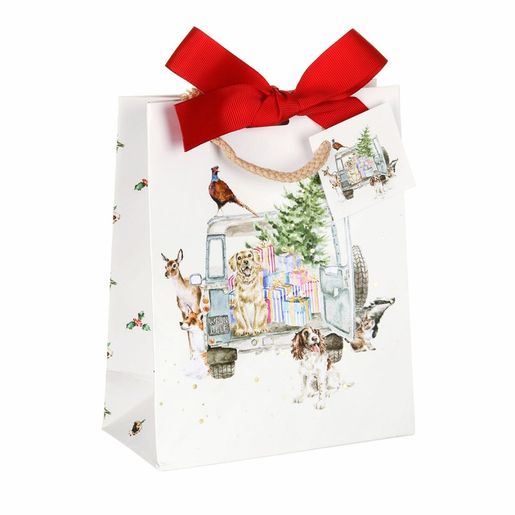 Dárková taška Wrendale Designs "Driving Home for Christmas", malá - Vánoční pejsci