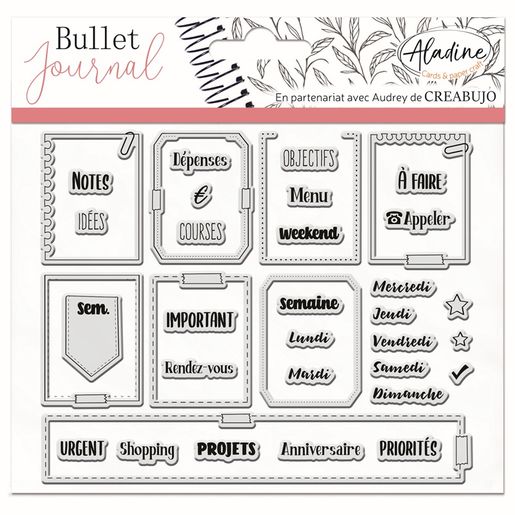 Gelová diářová razítka Aladine Bullet Journal, 37 ks - Rámečky, organizace týdne