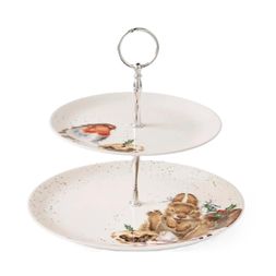 Vánoční porcelánový etažér Wrendale Designs, 2 patrový - Červenka a králík