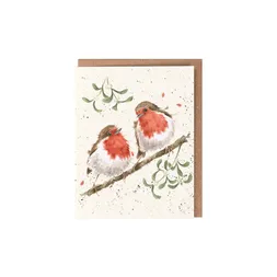 Dárková kartička Wrendale Designs "Mistletoe" - Červenky, vánoční